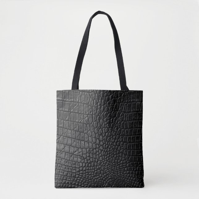 Bolsa Tote Preto-Leigo: Elegância de Textura de Couro (Frente)