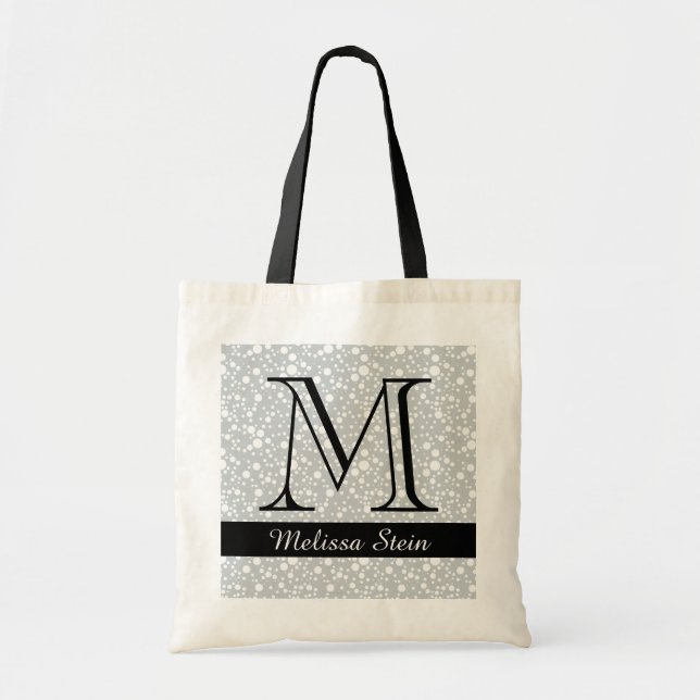 Bolsa Tote preto monograma personalizado (Frente)