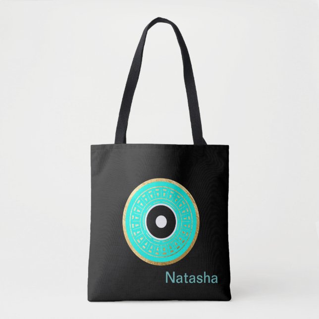 Bolsa Tote Preto, Olho Mau Azul Personalizado (Frente)