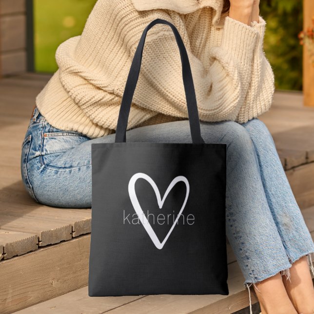 Bolsa Tote Preto Personalizado do Coração Chic (Criador carregado)