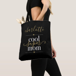 Bolsa Tote Preto Personalizado E Dourada Super Mãe