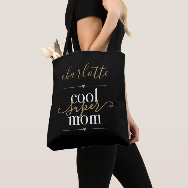 Bolsa Tote Preto Personalizado E Dourada Super Mãe (Close Up)