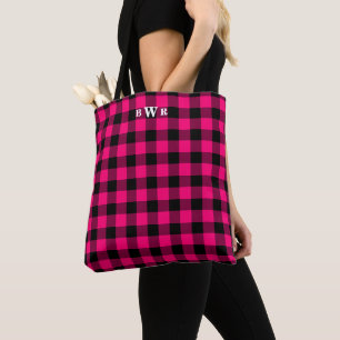 Bolsa Tote Preto Rosa Xadrez Búfalo Monograma