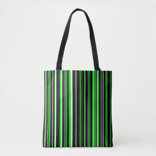 Bolsa Tote Preto, Verde limão, faixa branca com código de bar