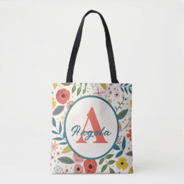 Bolsa Tote Pretty Blush Pink Floral Botanical Monogram 