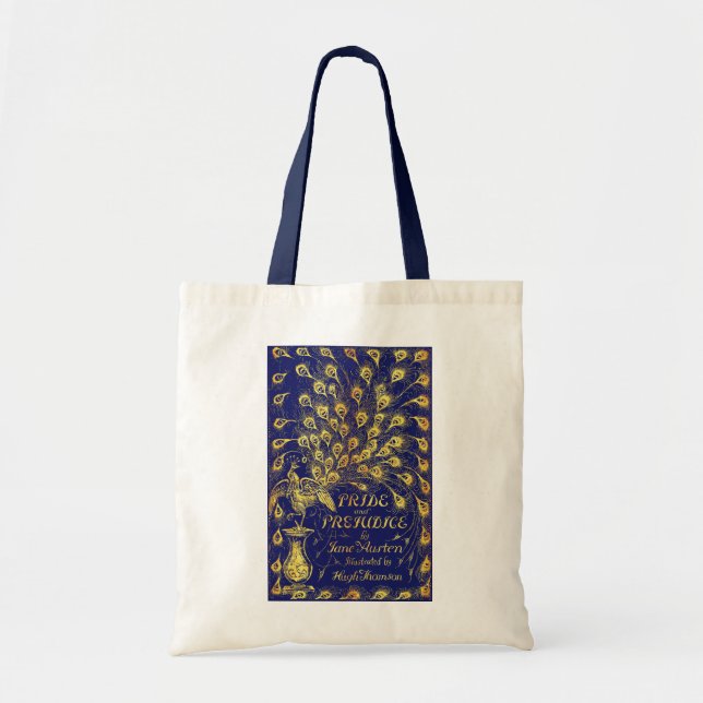 Bolsa Tote Pride and Prejudice Blue Gold Peacock Book Cover (Frente)