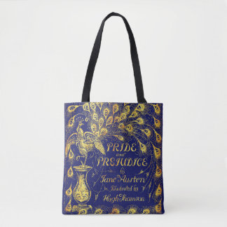 Bolsa Tote Pride and Prejudice Blue Gold Peacock Book Cover