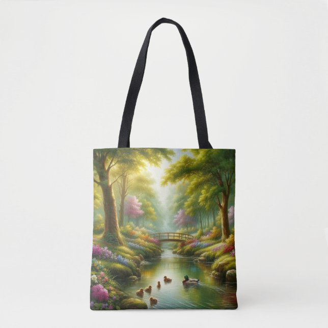 Bolsa Tote Primavera com patos/flores (Frente)