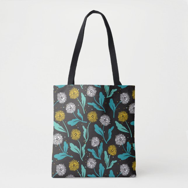 Bolsa Tote Primavera Dandelion Flores e Folhas Design (Frente)