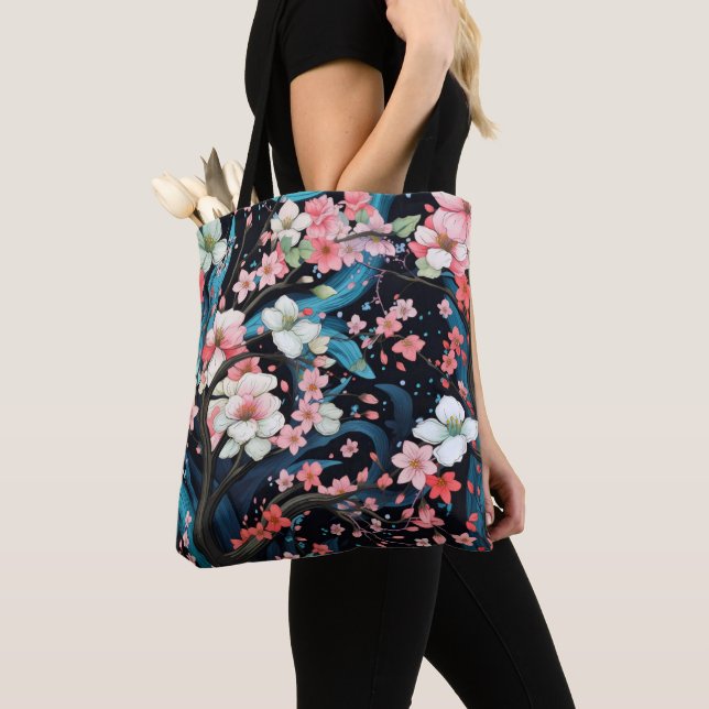 Bolsa Tote Primavera de Flores Sanguíneas Rosa (Close Up)