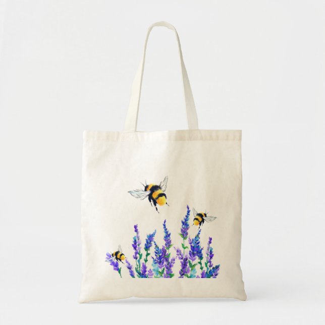 Bolsa Tote Primavera de Saco de Flores e Abelhas (Frente)
