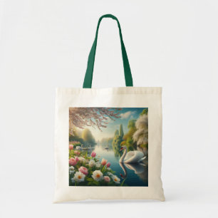 Bolsa Tote Primavera do lago de swan floral