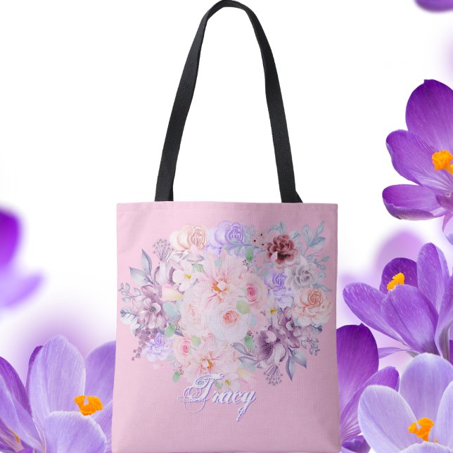 Bolsa Tote Primavera em flor rosa e lilás (Criador carregado)