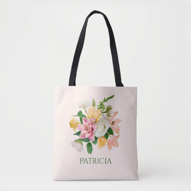 Bolsa Tote Primavera Floral bonito LIght Peach Personalizado (Frente)