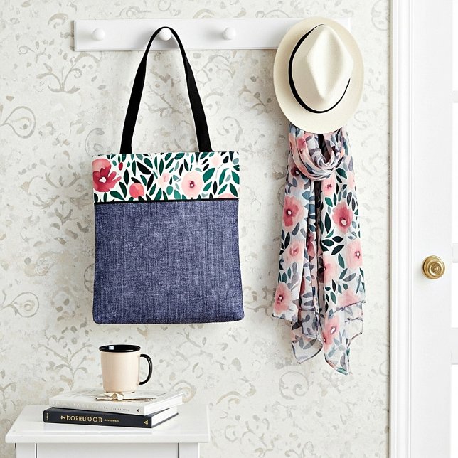 Bolsa Tote Primavera floral e denim (Criador carregado)