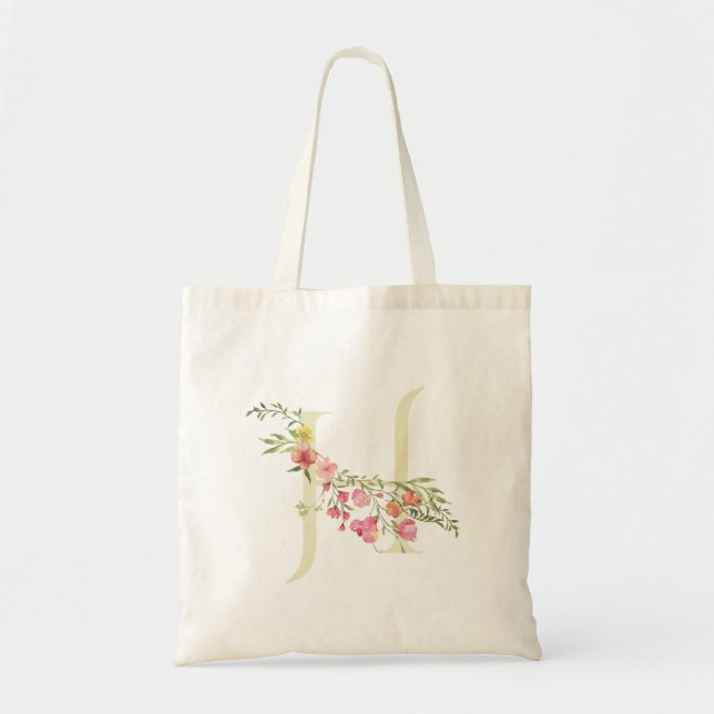 Bolsa Tote primavera floral monograma Chá de panela de casame (Frente)