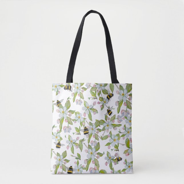 Bolsa Tote Primavera jardim florescente e mamangabas (Frente)