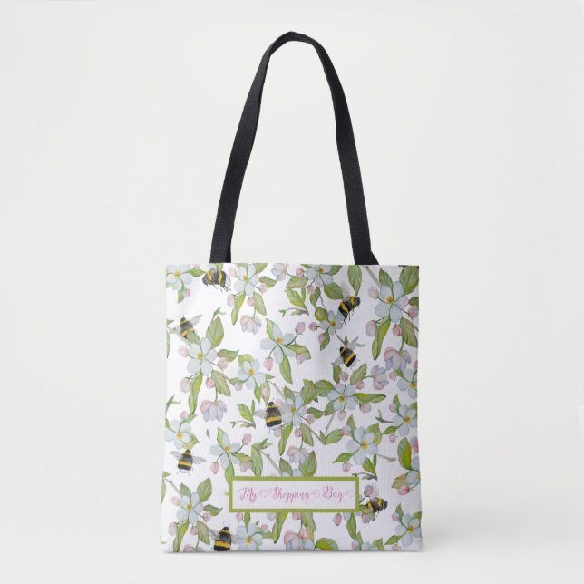 Bolsa Tote Primavera jardim florescente e mamangabas (Frente)