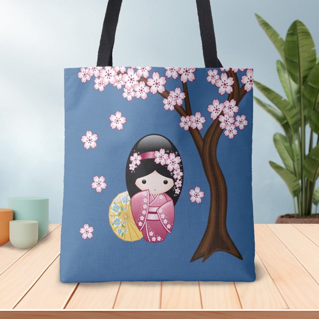 Bolsa Tote Primavera Kokeshi Doll - Garota Geisha Japonesa Bo (Criador carregado)
