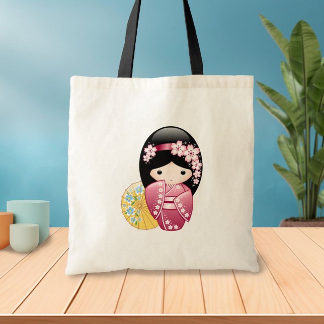 Bolsa Tote Primavera Kokeshi Doll - Garota Geisha Japonesa Bo (Criador carregado)