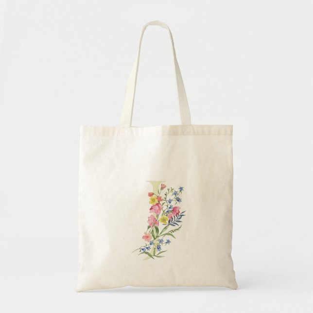 Bolsa Tote primavera monograma J Chá de panela floral de casa (Frente)