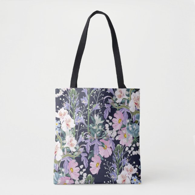 Bolsa Tote Primavera Wildflower: Dark Blue Vintage. (Frente)