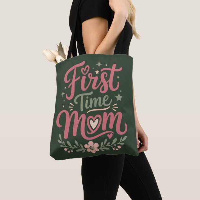Bolsa Tote Primeira Mãe Fofa Floral Design de Maternidade (Close Up)