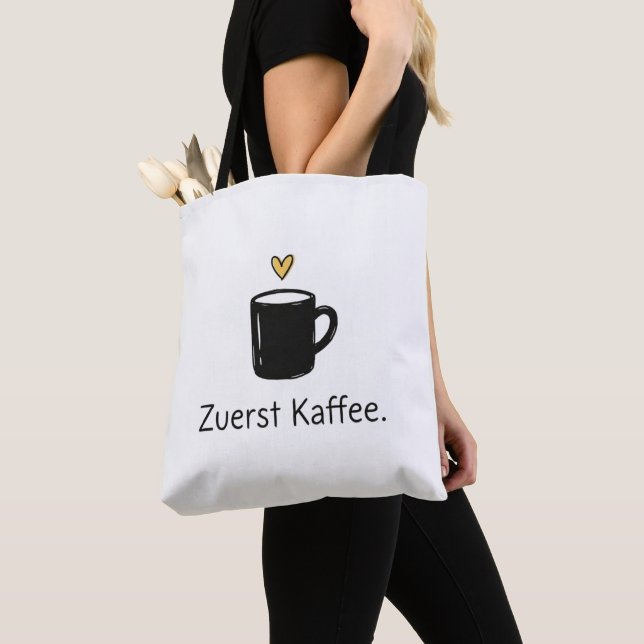 Bolsa Tote Primeiro Café Caneca Preta Coração Fofo (Close Up)