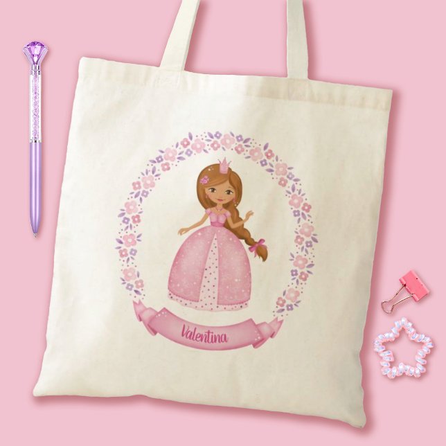 Bolsa Tote Princesa (A cute pink Princess tote bag. Personalzie it withyour girls name.)
