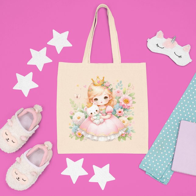 Bolsa Tote Princesa e Urso Encantados - Nome Personalizável (Criador carregado)
