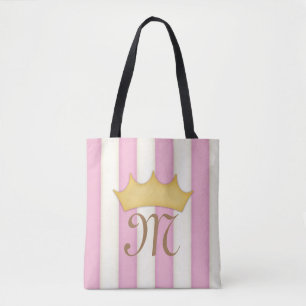 Bolsa Tote Princesa Rosa Vitoriana Stripes Crowned