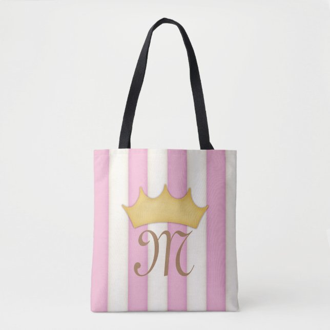 Bolsa Tote Princesa Rosa Vitoriana Stripes Crowned (Frente)