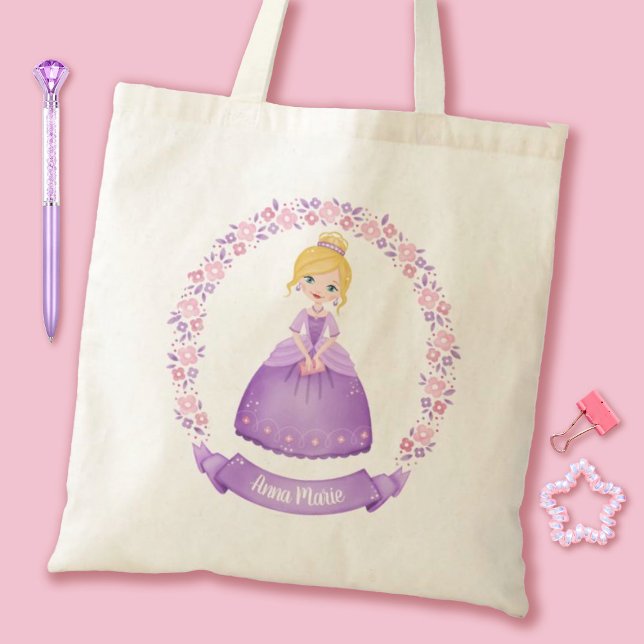 Bolsa Tote Princesa Roxa Custa Personalizada (A cute girls purple princess personalized tote bag. Personalize it with your girls name.)