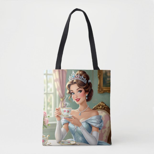 Bolsa Tote Princesa sofisticada com coroa e vestido elegante (Frente)