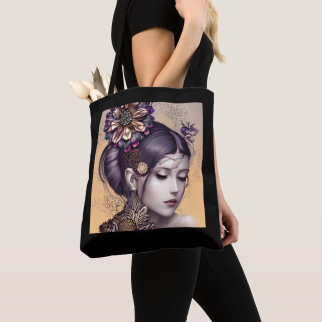 Bolsa Tote Princesa Steampunk com uma Flor de Cobre (Close Up)