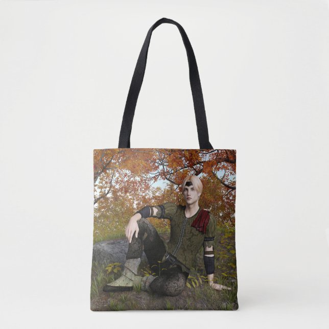 Bolsa Tote Príncipe Florestal da Fantasia de Outono Retrato (Frente)