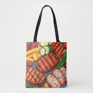 Bolsa Tote Produtos hortícolas grelhados coloridos e carnes d