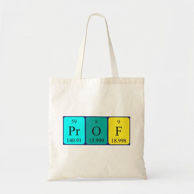 Bolsa Tote Prof. saco de toques com nome de mesa periódico (Frente)