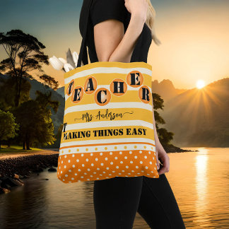 Bolsa Tote Professor de Bolinhas Engraçado Laranja Stripes