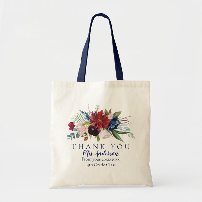 Bolsa Tote Professor de Buquê Floral Obrigado Atenção (Frente)