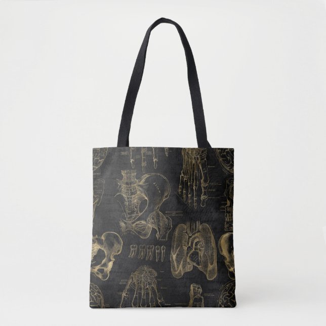 Bolsa Tote Professor de Ciência da Anatomia Dourada e Negra (Frente)