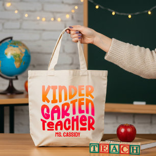 Bolsa Tote Professor de Jardim de Infância Vermelho Laranja O
