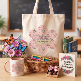 Bolsa Tote Professor de Letras Rosa Padrão Escolar