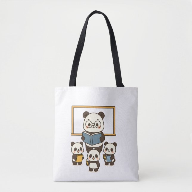 Bolsa Tote Professor de Panda e Estudantes de Cartoon Bonito (Frente)