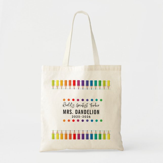 Bolsa Tote Professor do Rainbow Crayons Kindergarten (Frente)