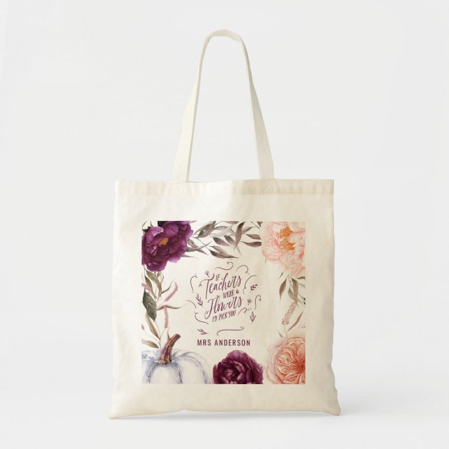 Bolsa Tote professor elegante floral rosa púrpura e giro (Frente)