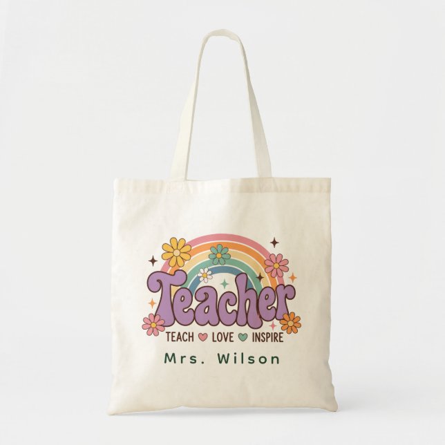 Bolsa Tote Professor Personalizado de Margarida Retro Arco-ír (Frente)