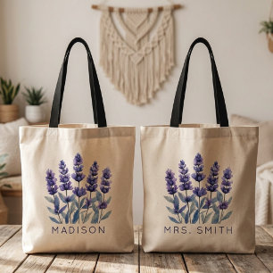 Bolsa Tote Professor Tote de Lavanda Floral em Aquarela com