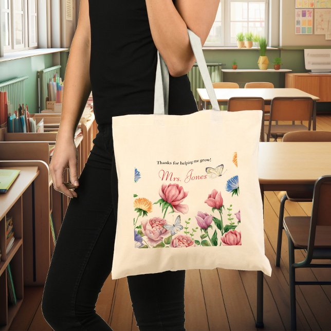 Bolsa Tote Professora agradecendo obrigado floral (Criador carregado)