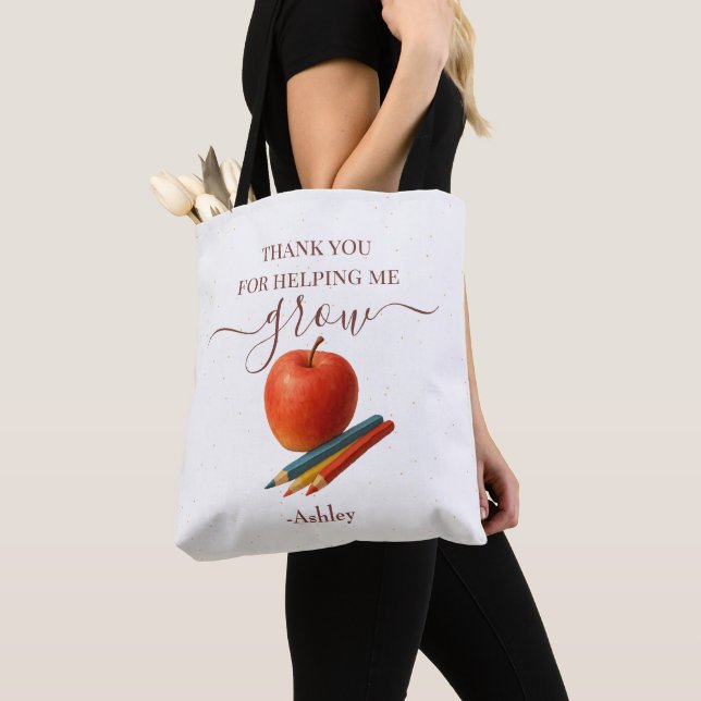 Bolsa Tote Professora De Maçã De Aquarela - Obrigado, Present (Close Up)